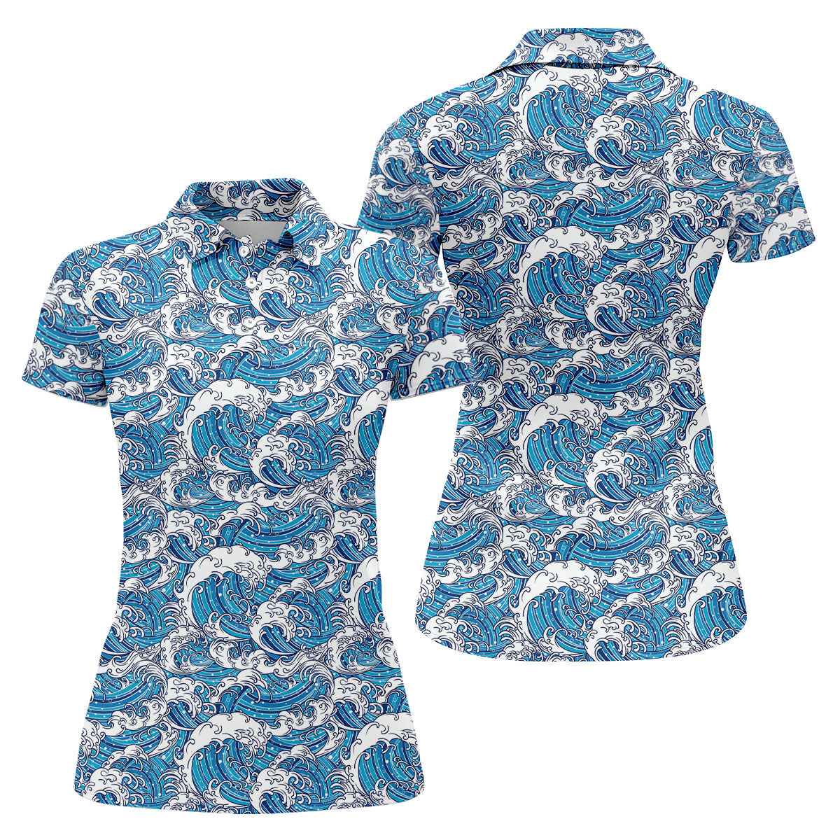 Blue Ocean Wave Pattern Golf Shirt, Women’s Golf Tops, Golf Shirts For Women, Printed Golf Shirt