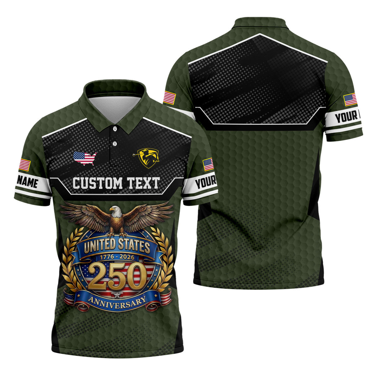 US 250 Anniversary Patriotic 4th Of July Green Golf Shirt, Polo Shirts For Men, Golf Shirts For Men
