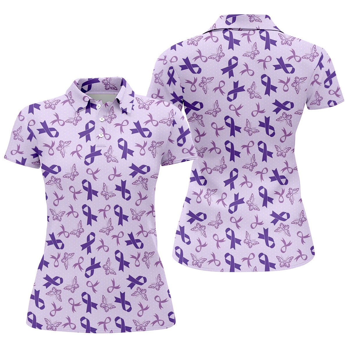 Breast Cancer Purple Ribbon Butterfly Polo Shirt, Womens Golf Polo, Breast Cancer Shirt