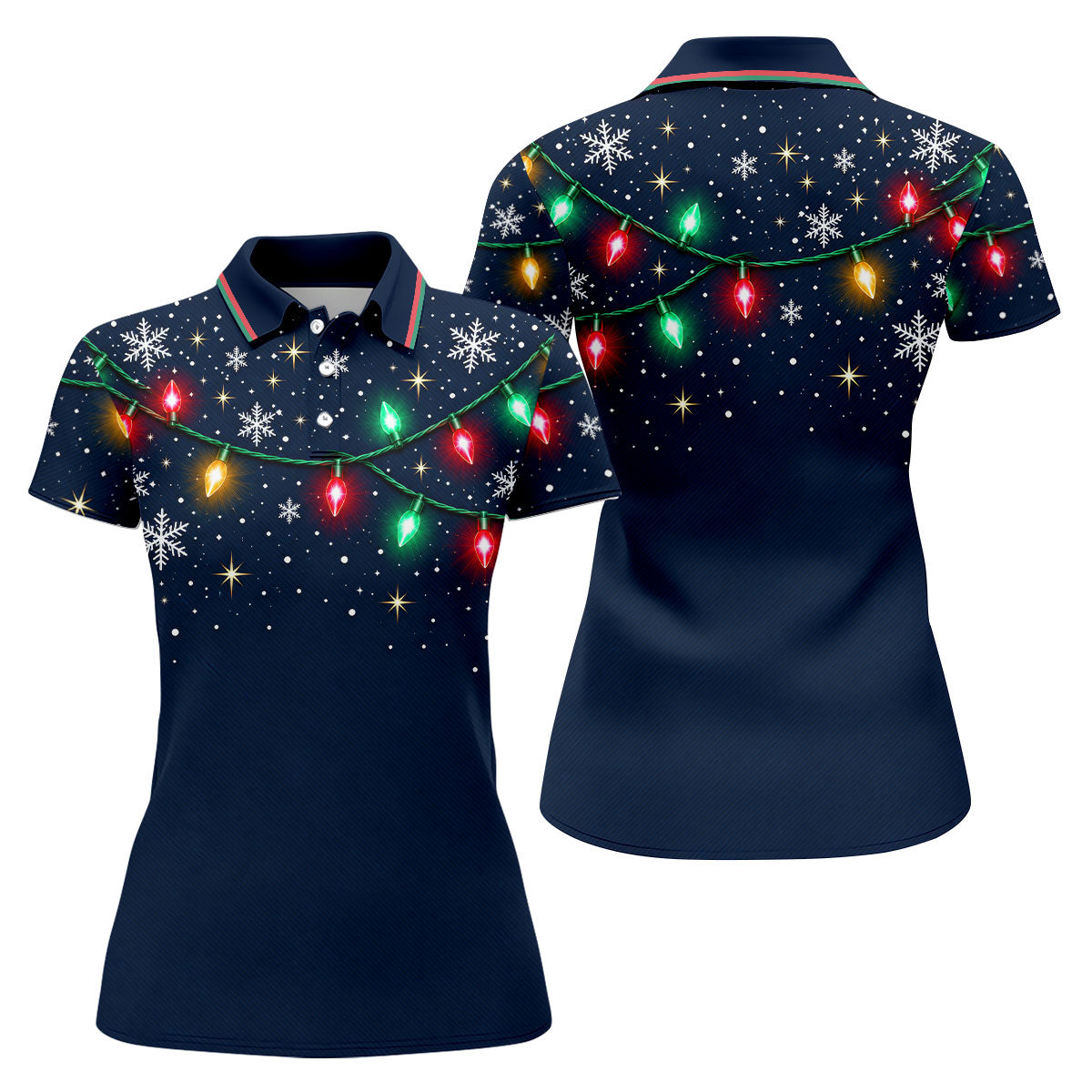 String Lights Snowflake Christmas Golf Shirt, Ladies Golf Shirts, Golf Tops For Women