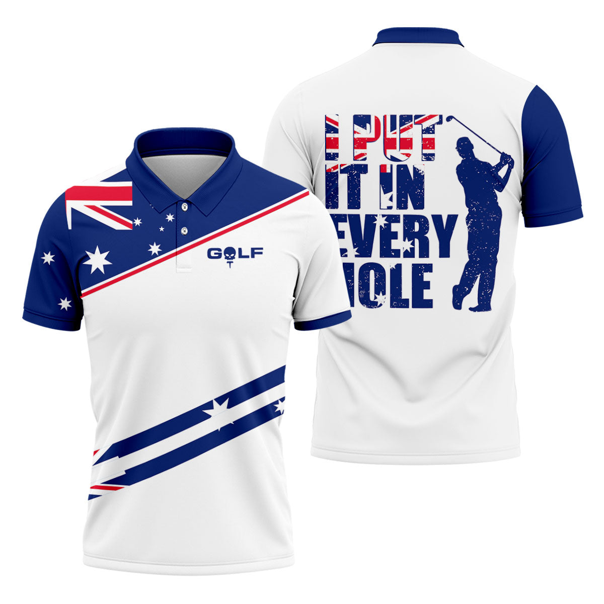I Put It In Every Hole Australia Flag Print Men's Golf Top, Polo Shirts For Men, Golf Shirts For Men