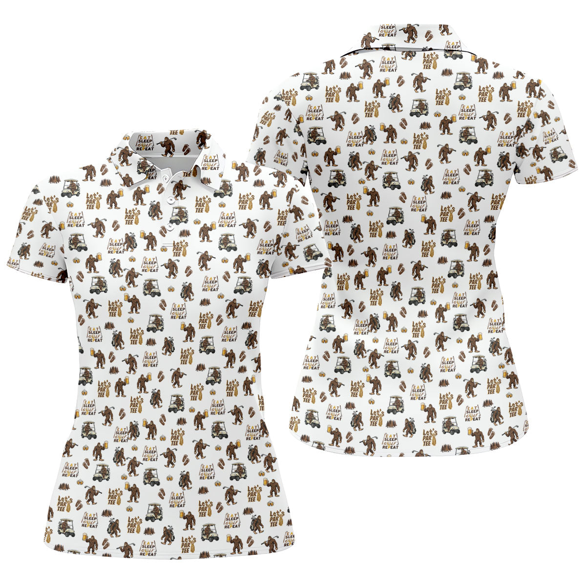 Let's Par Tee Bigfoot Golf Pattern Women's Golf Tops, Golf Shirts For Women, Women’s Golf Apparel