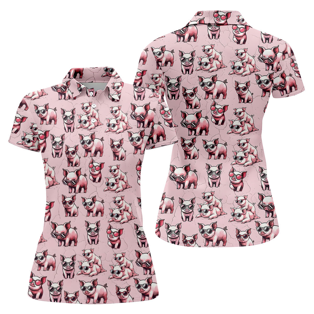 Cute Piglets Wearing Sunglasses Hawaiian Golf Polo, Golf Tops For Women, Golfing Apparel