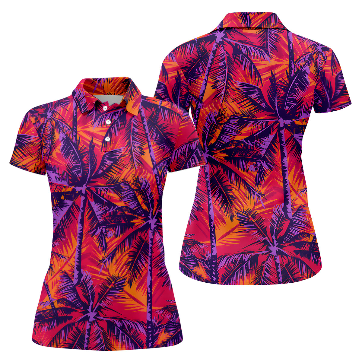 Purple Palm Tree Tropical Island Golf Shirt, Golf Polo For Women, Printed Golf Shirt
