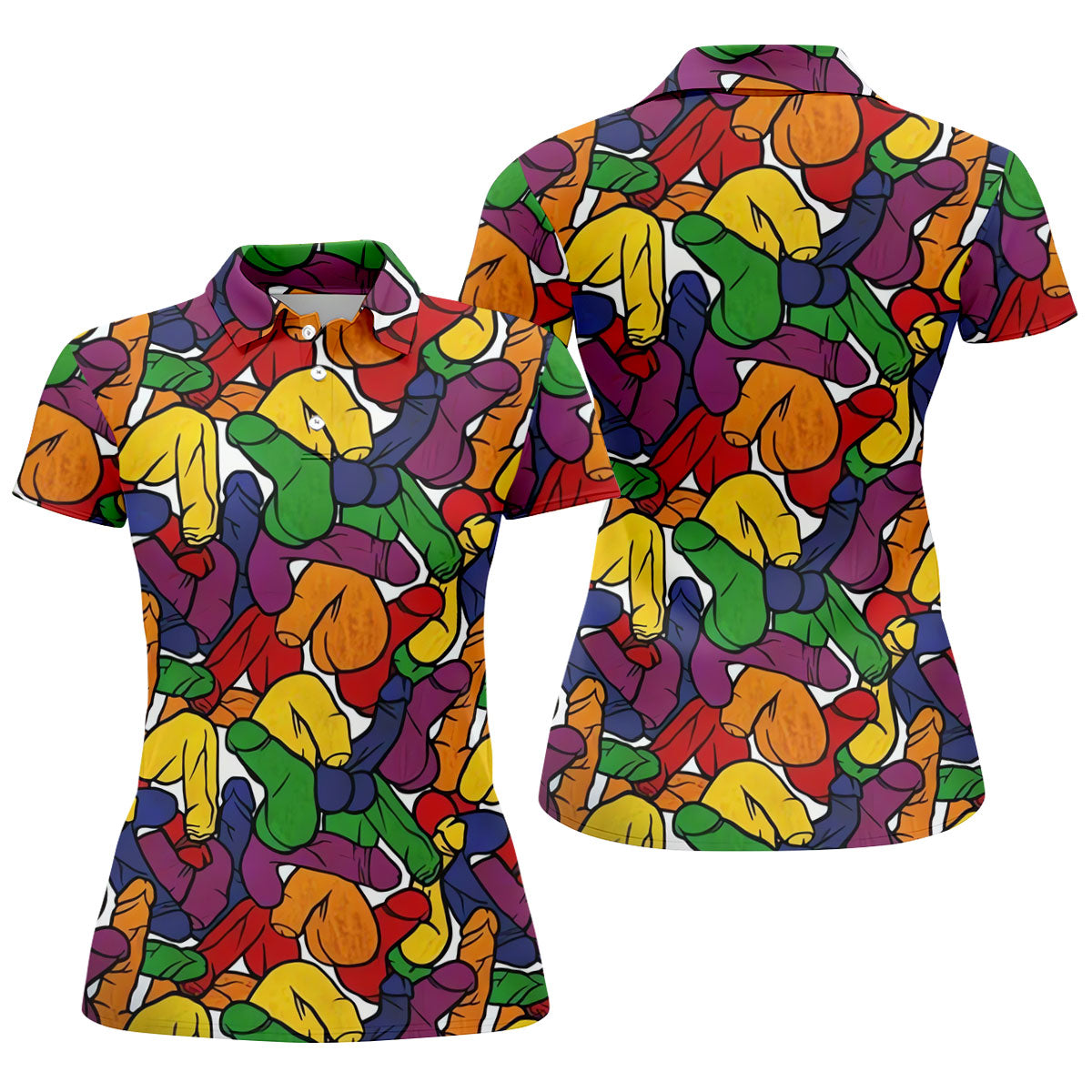 Adult Humor Pride Colors Retro Golf Shirt, LGBTQ Month Fun Women's Golf Shirts