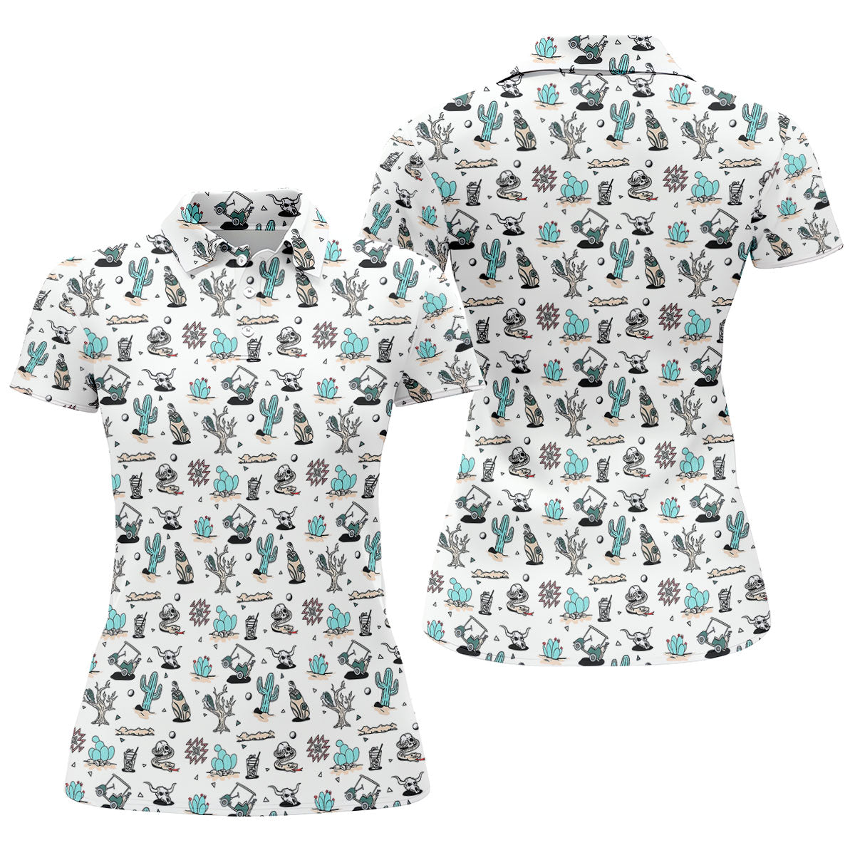 White Desert Golf Pattern Golf Polo Shirt, Women's Golf Polo, Hawaiian Golf Shirt