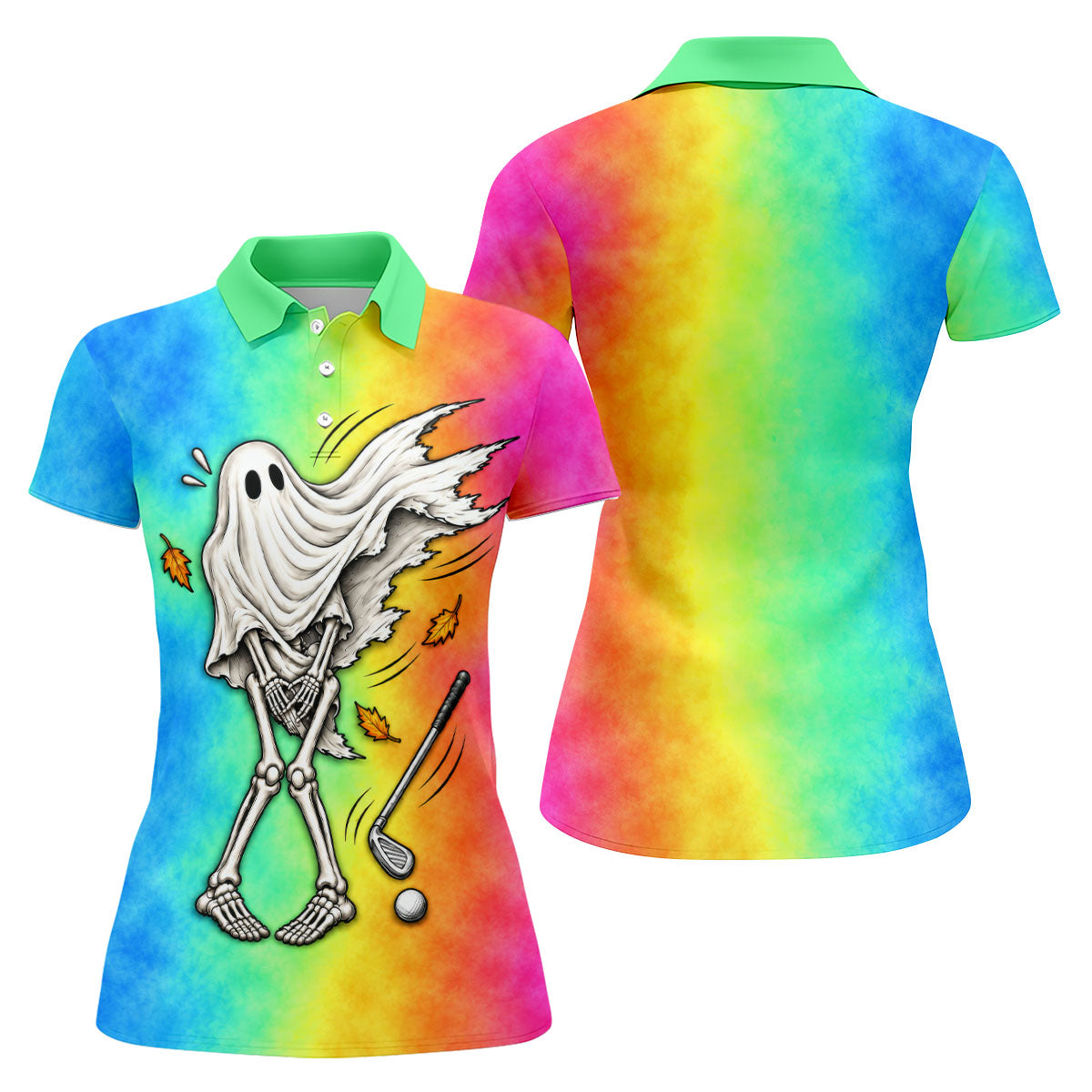 Windy Skeleton Ghost Golf Polo Shirt, Women's Halloween Shirt, Ladies Golf Shirts