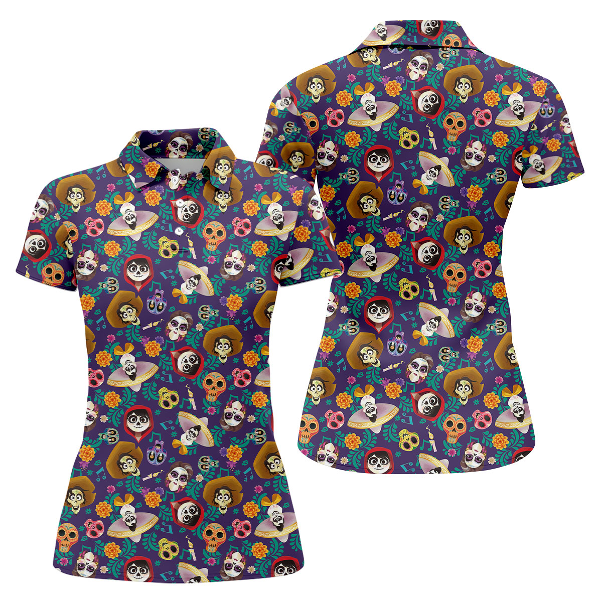 Day Of The Dead Sugar Skull Halloween Golf Polo Shirt, Golf Tops For Women, Ladies Golf Top