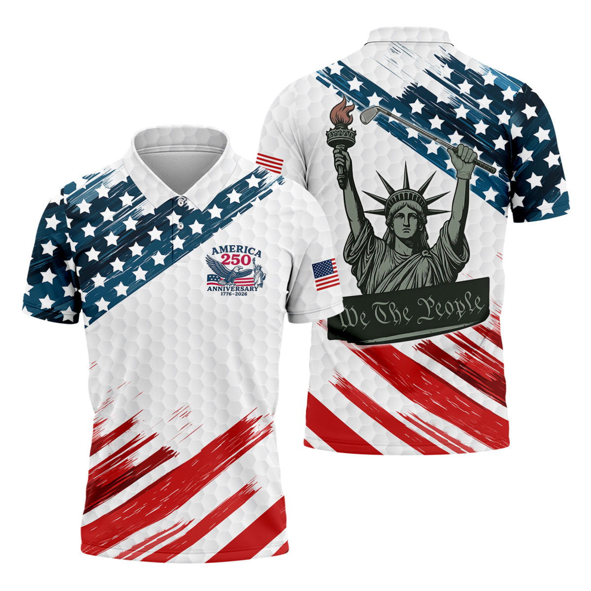 We The People Funny Statue Of Liberty US Flag Golf Shirt, 250 Years 4th Of July Golf Shirts For Men