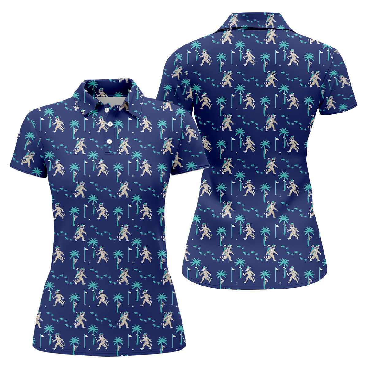 Funny Raccoon Tropical Golf Pattern Polo Shirt, Womens Golf Tops, Golf Polo For Women