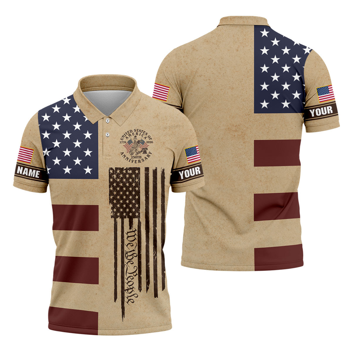 We The People 250th Anniversary Retro Golf Shirt, Patriotic 4th Of July Golf Shirts For Men