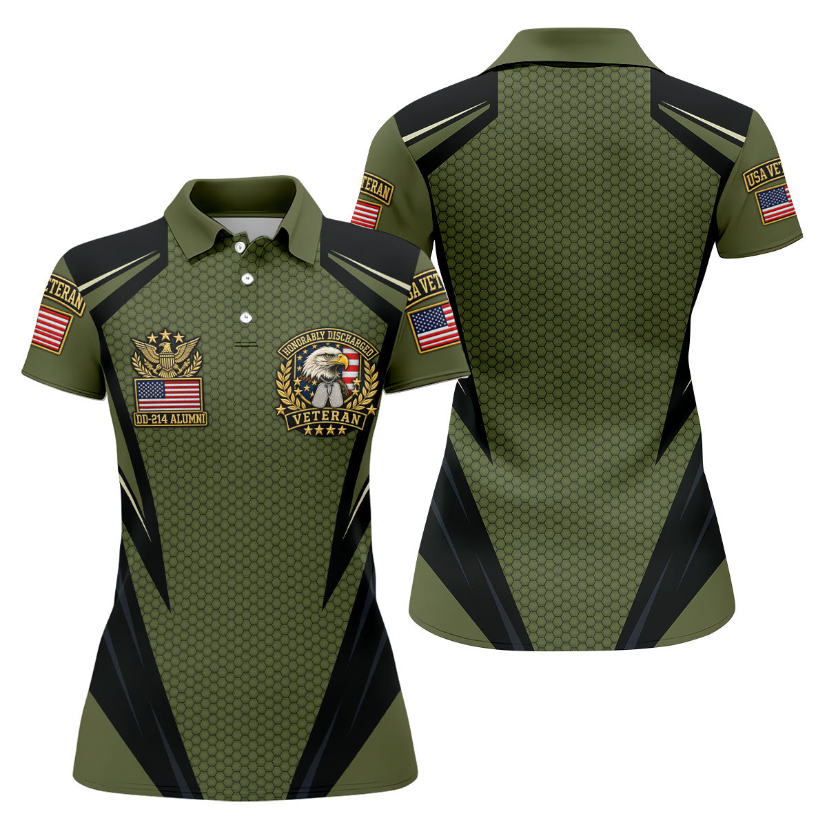 DD-214 Olive Hexagon Golf Polo Shirt, Golf Shirts For Women, Veterans Day Golf Shirt