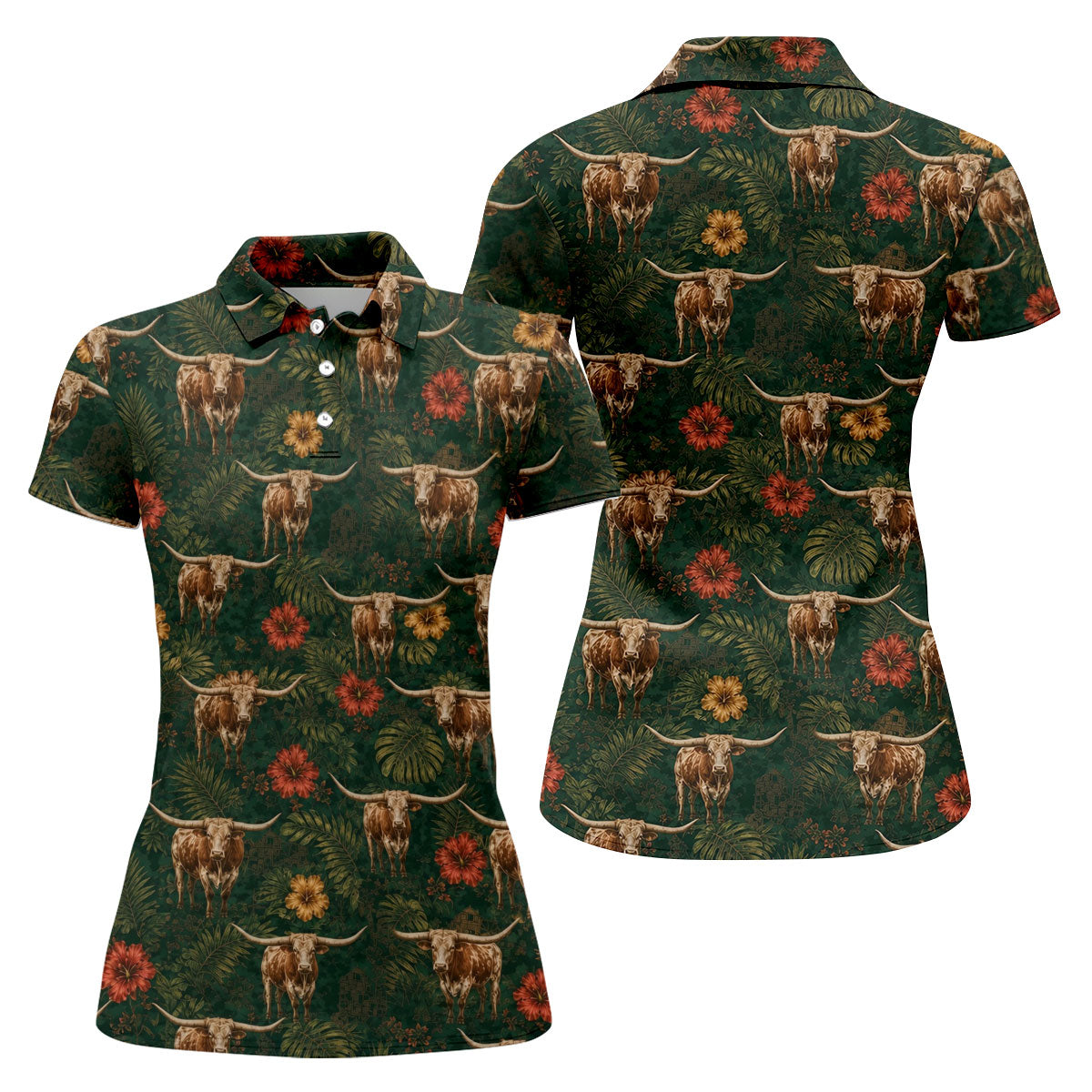 Texas Longhorn Tropical Pattern Golf Polo Shirt, Women's Golf Tops, Ladies Golf Shirts