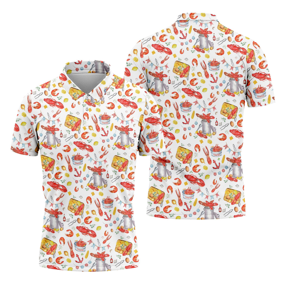 Crawfish Boil Seafood Pattern Polo Shirt, Hawaiian Golf Shirt, Golf Polo Shirts For Men