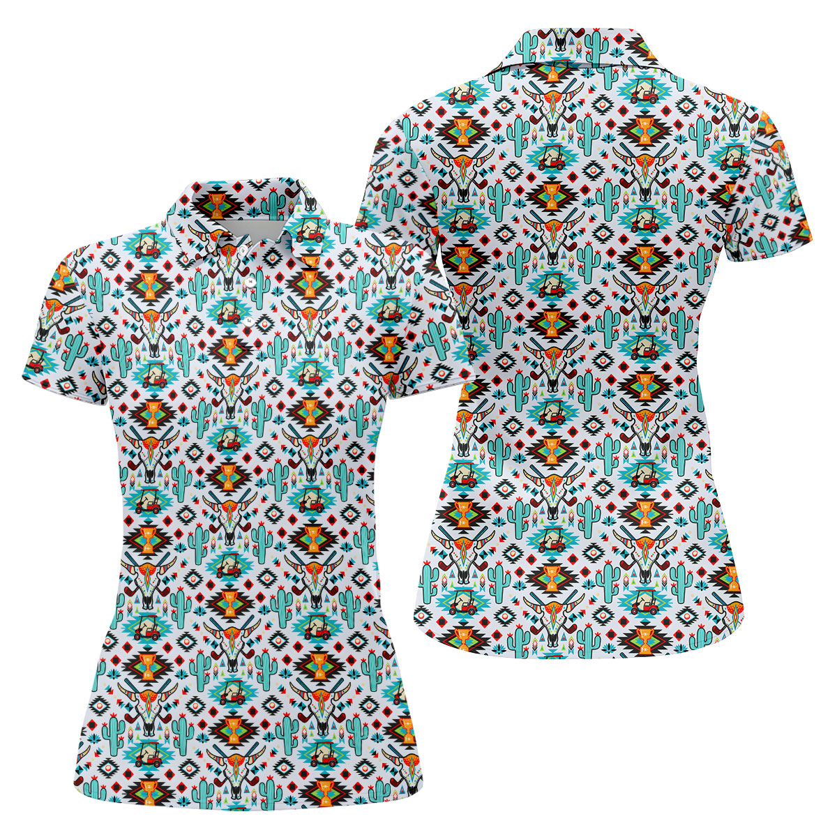 Southwestern Golf Pattern Polo Shirt, Golf Polo For Women, Printed Golf Shirt
