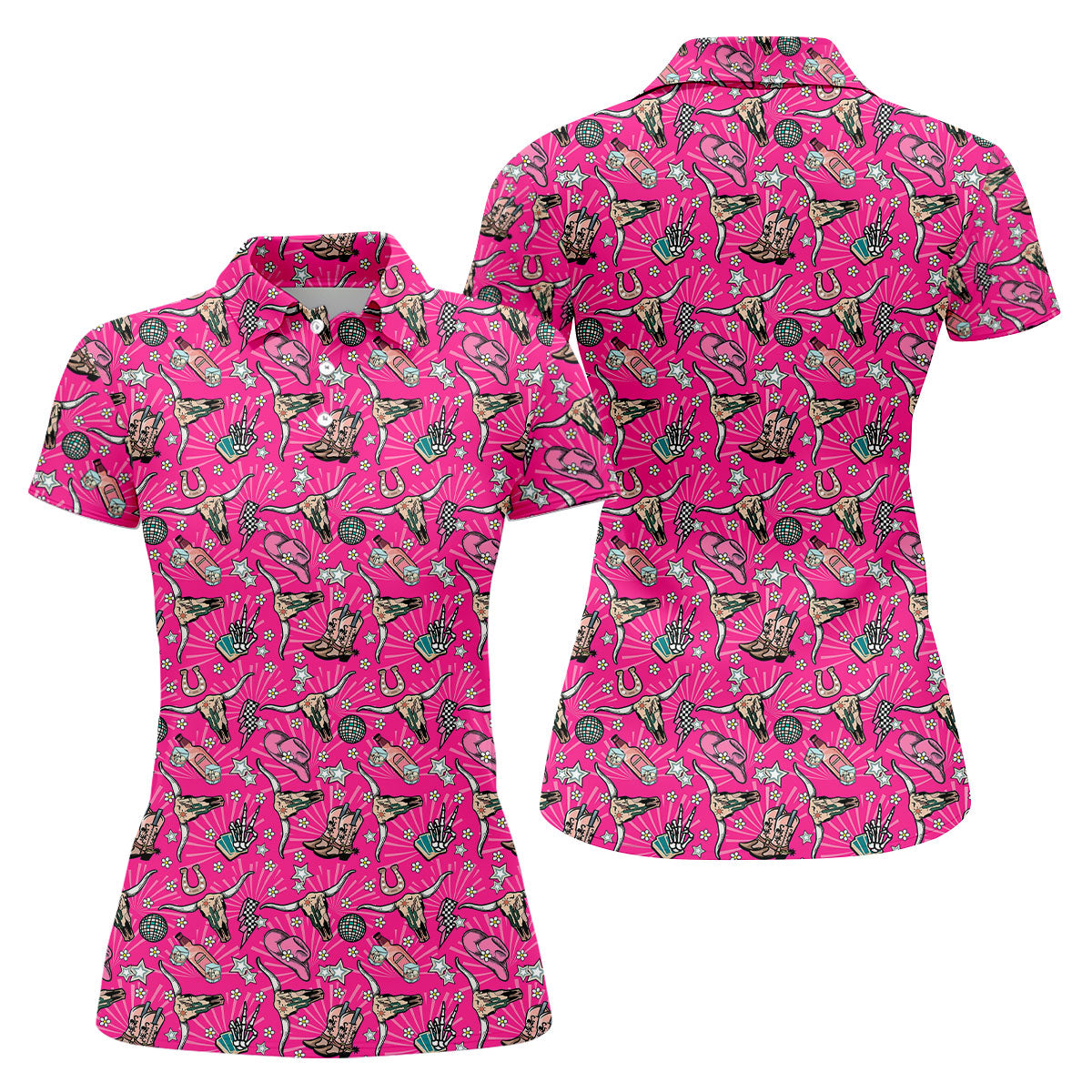 Pink Western Cowgirl Pattern Golf Polo Shirt, Ladies Golf Shirt, Hawaiian Golf Shirt