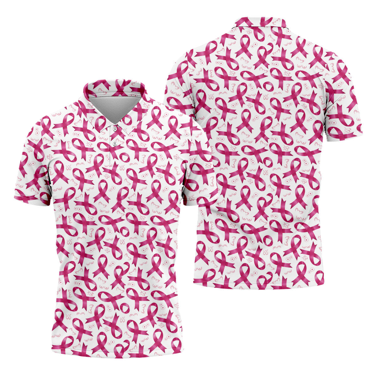 Glossy Pink Ribbon Breast Cancer Polo Shirt, Men's Golf Shirt, Mens Golf Apparel