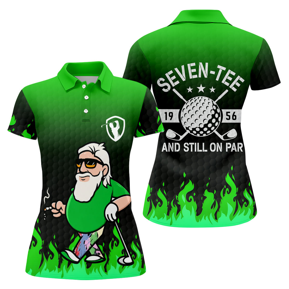 Cool Bearded Golfer Cartoon Women's Golf Tops, Golf Polo For Women, Women’s Golf Apparel