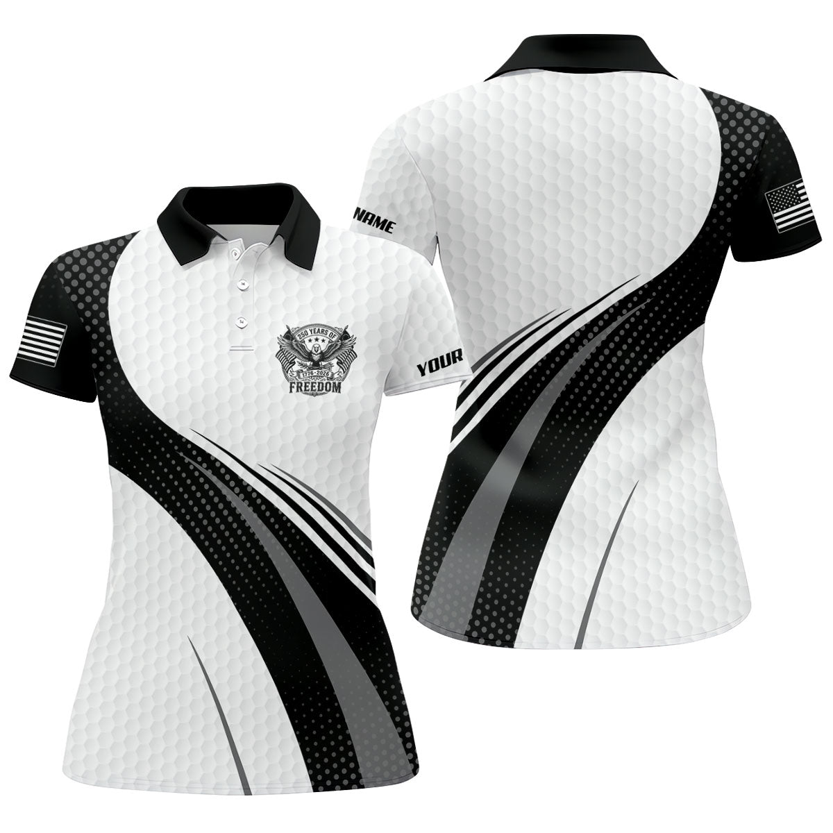 250 Years Of Freedom Black And White Patriotic Golf Shirt, 4th Of July Golf Shirt For Women
