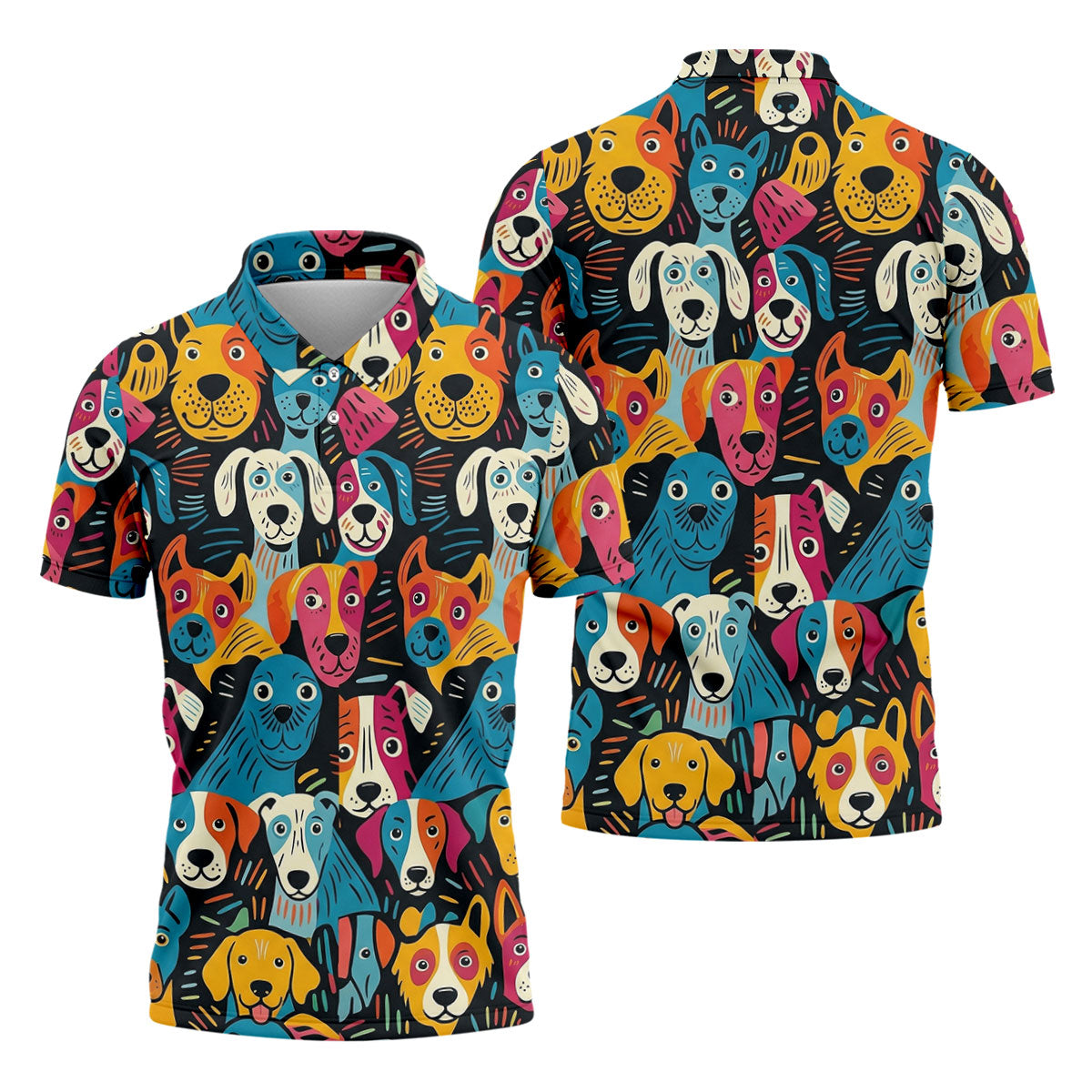 Happy Dog Faces Hawaiian Golf Shirt, Funny Golf Shirt, Abstract Animal Golf Shirts For Men