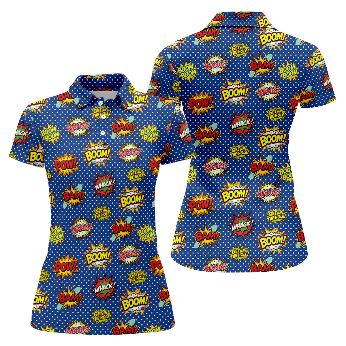 Funny Comic Pop Art Golf Shirt, Ladies Golf Shirts, Golf Tops For Women