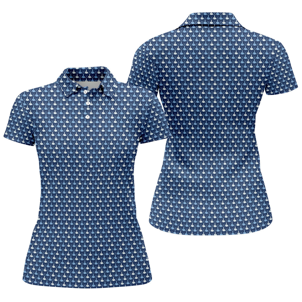 Blue Funny Middle Finger Golf Pattern Polo Shirt, Women's Golf Polo, Ladies Golf Top