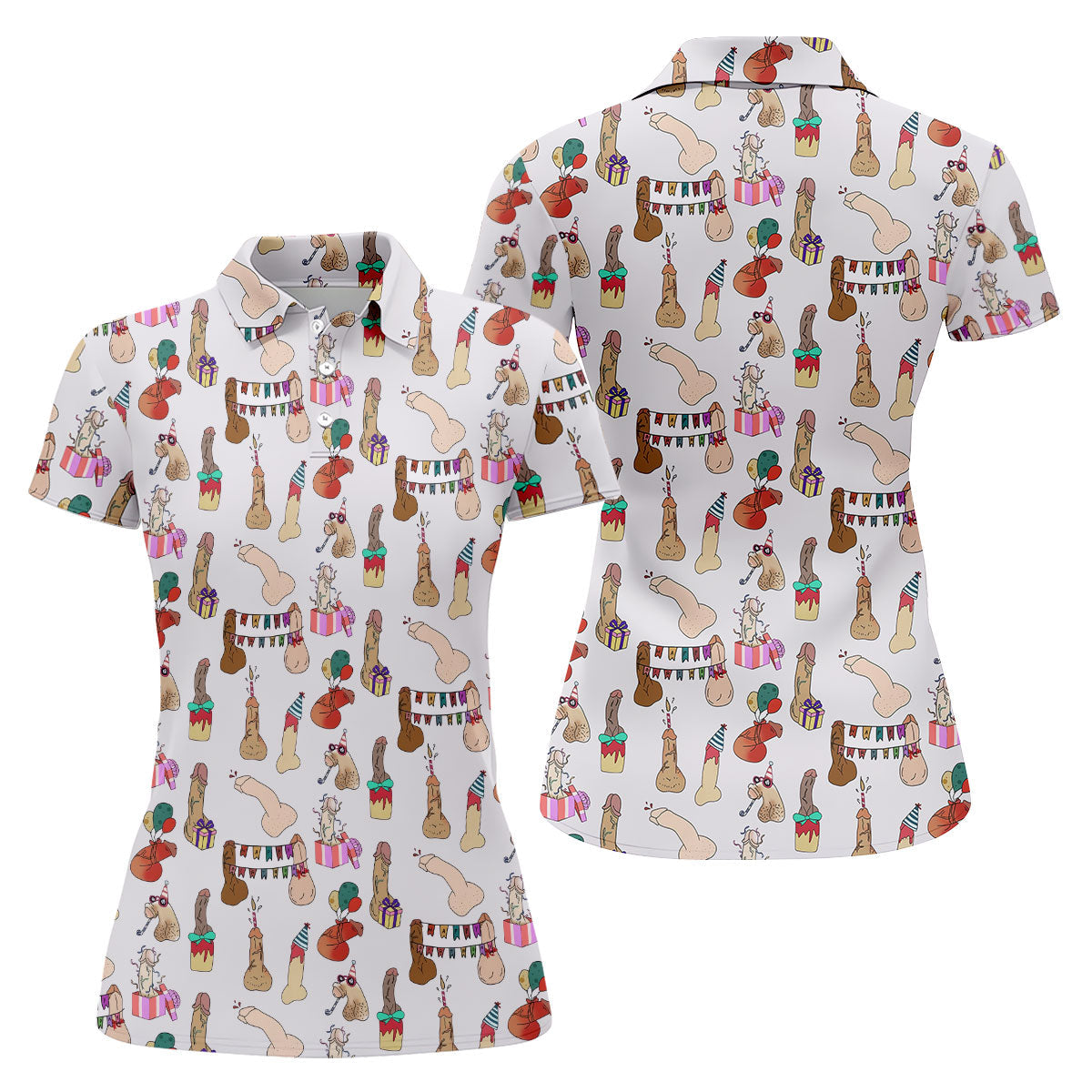 Light Pink Funny Birthday Dick Pattern Golf Polo Shirt, Golf Shirts For Women, Ladies Golf Top