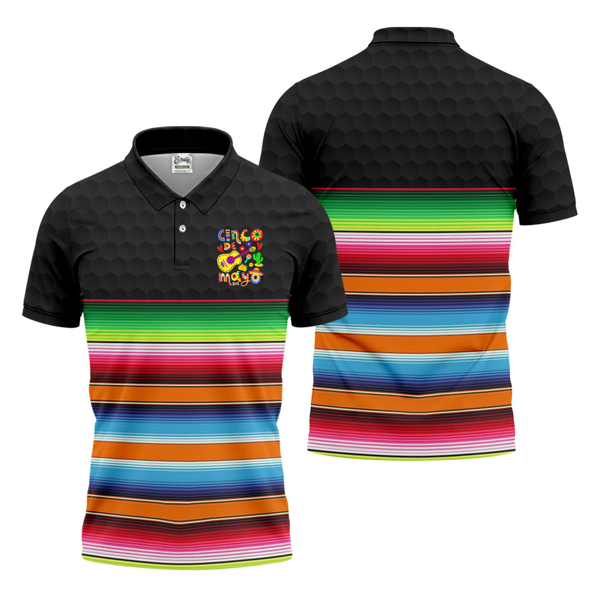 Mexican Sarape Golf Ball Pattern Cinco De Mayo Celebration Fiesta Themed Golf Shirts For Men