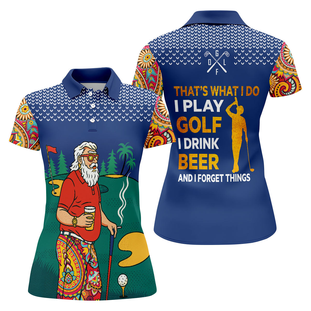 Vintage Bearded Golfer With Paisley Pants Golf Polo Shirt, Women’s Golf Polo, Golf Tops For Women