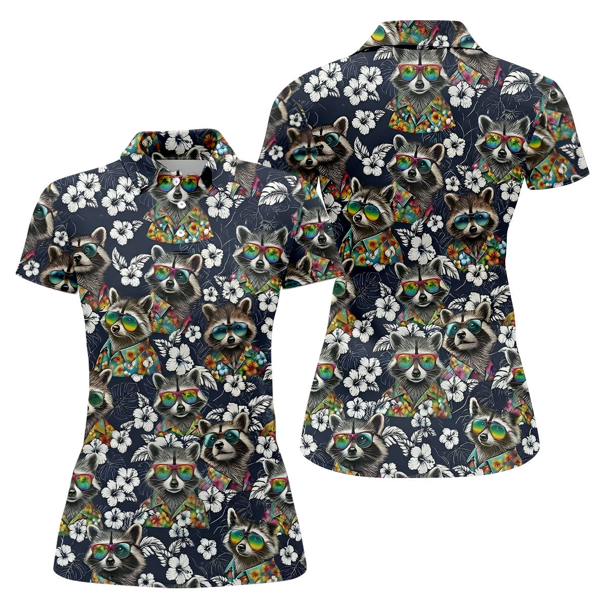 Raccoon Sunglasses Floral Tropical Hawaiian Shirt, Shirt For Women, Tropical Button Up Shirt