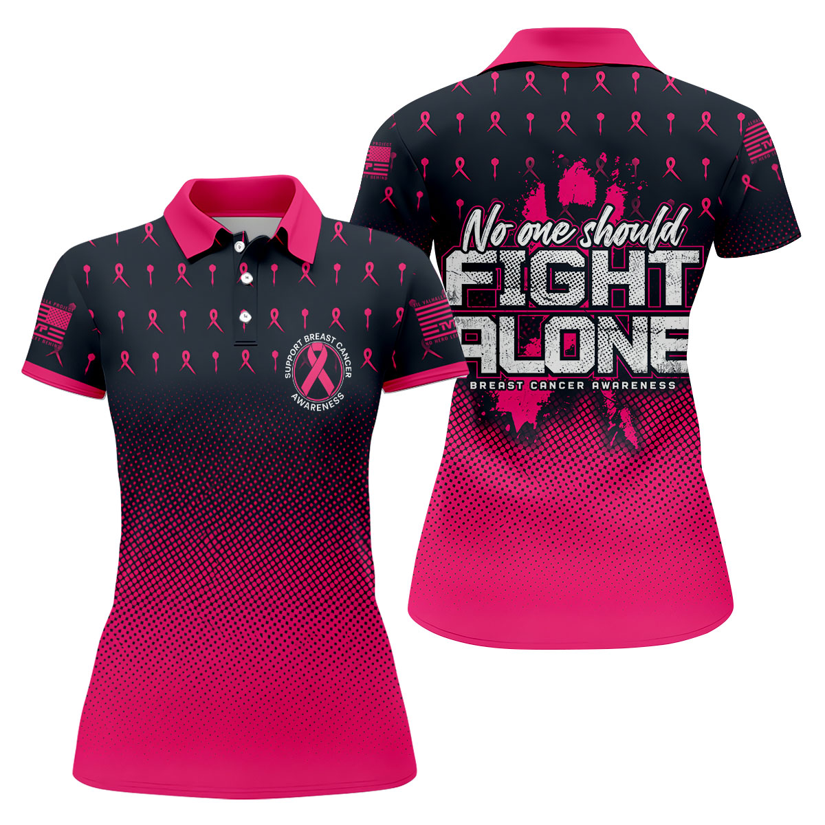 No One Should Fight Alone Breast Cancer Awareness Polo Shirt, Women's Golf Tops