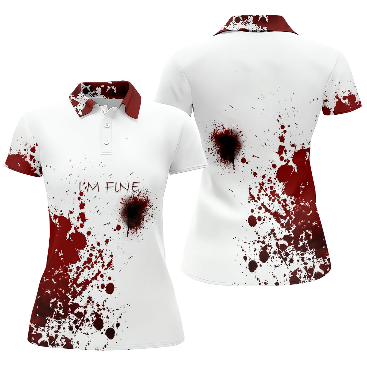I'm Fine Bloody Splatter Horror Halloween Golf Polo Shirt, Ladies Golf Shirt, Printed Golf Shirt