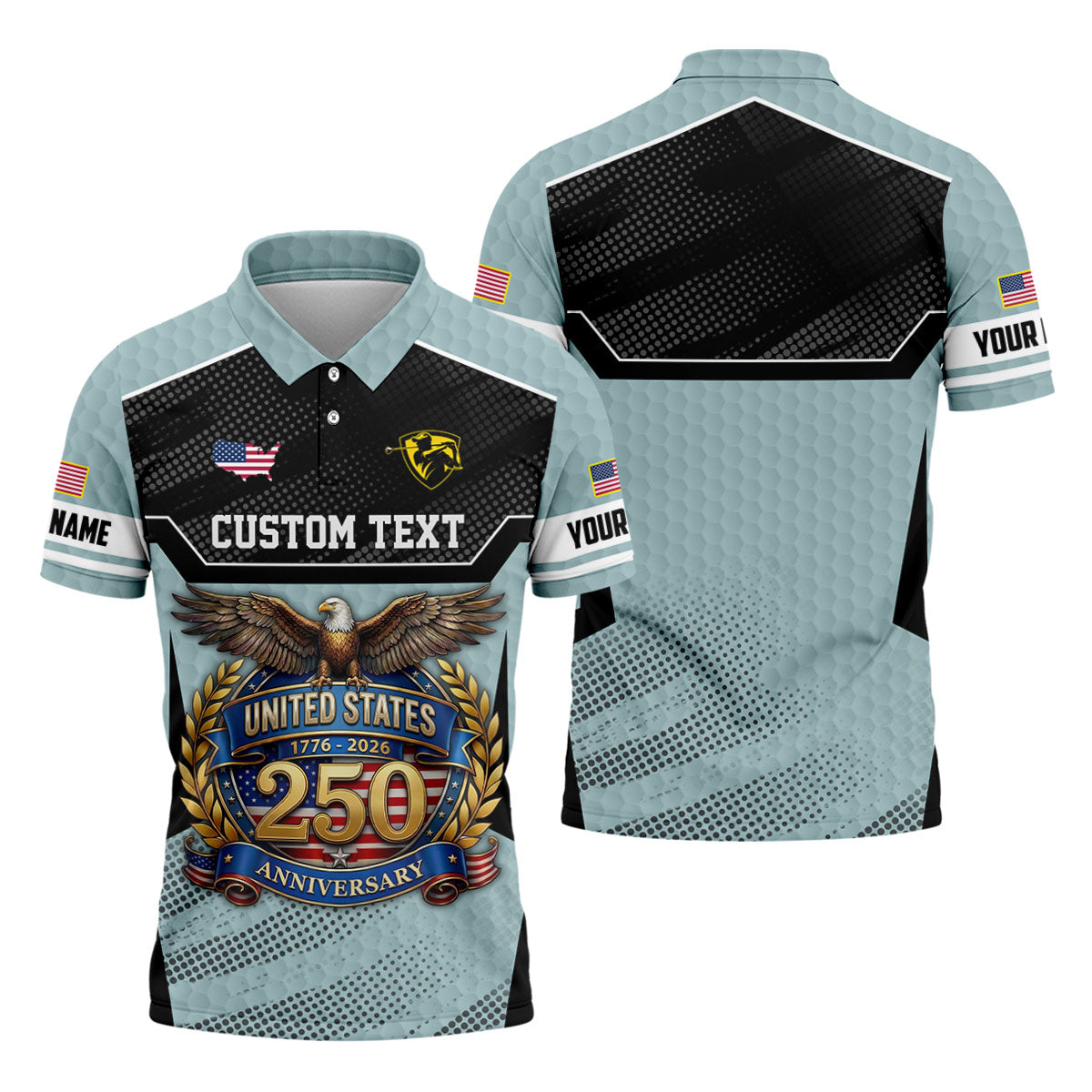 US 250 Anniversary Patriotic 4th Of July Blue Grey Golf Shirt, Polo Shirts For Men, Golf Shirts For Men