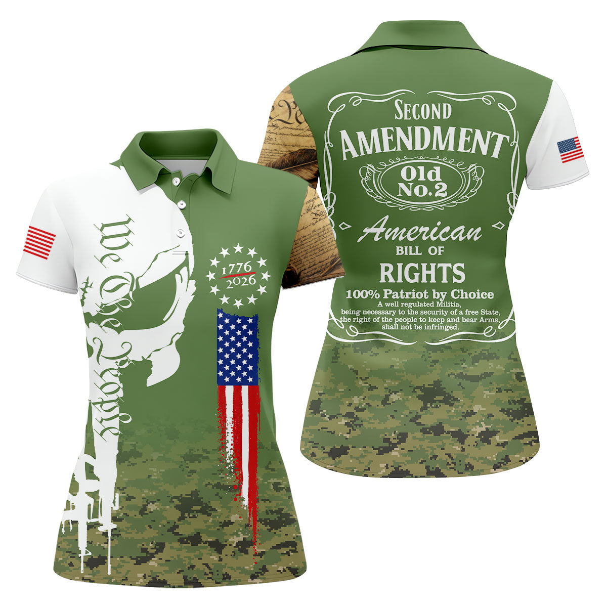 American Bill Of Rights Camo Golf Shirt, 250 Years 4th Of July Golf Shirt For Women