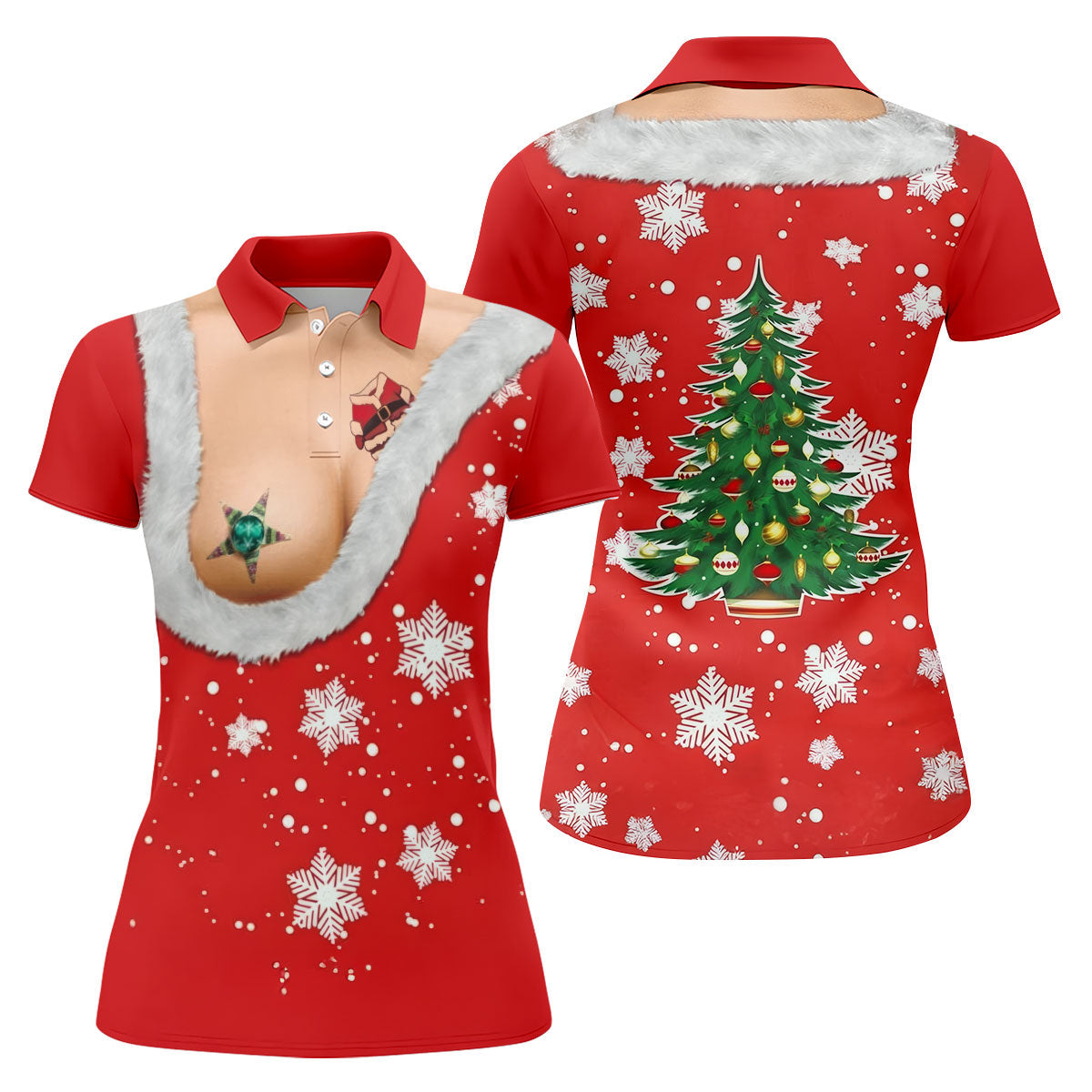 Funny Santa Costume Snowflake Christmas Golf Shirt, Women's Golf Tops, Printed Golf Shirt