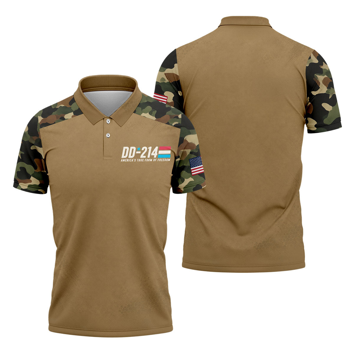 DD-214 Tan Military Camo Freedom Polo Shirt, Veterans Day Shirt, Golf Shirts For Men