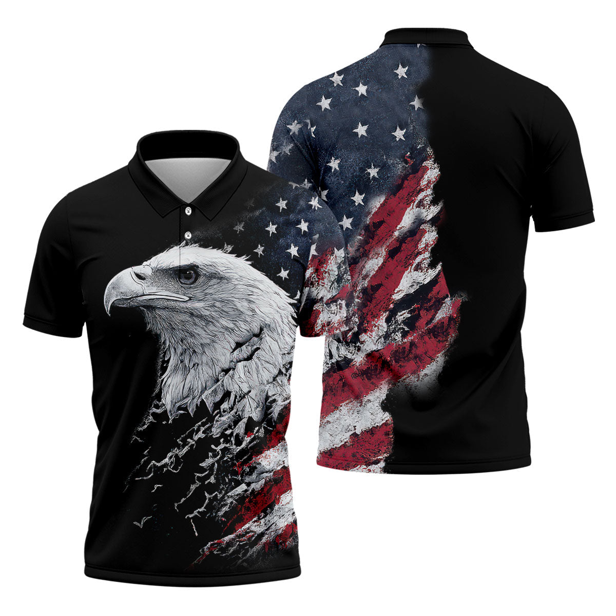 American Flag Bald Eagle Shattering Effect Golf Shirt, Patriotic Golf Shirt, Golf Shirts For Men