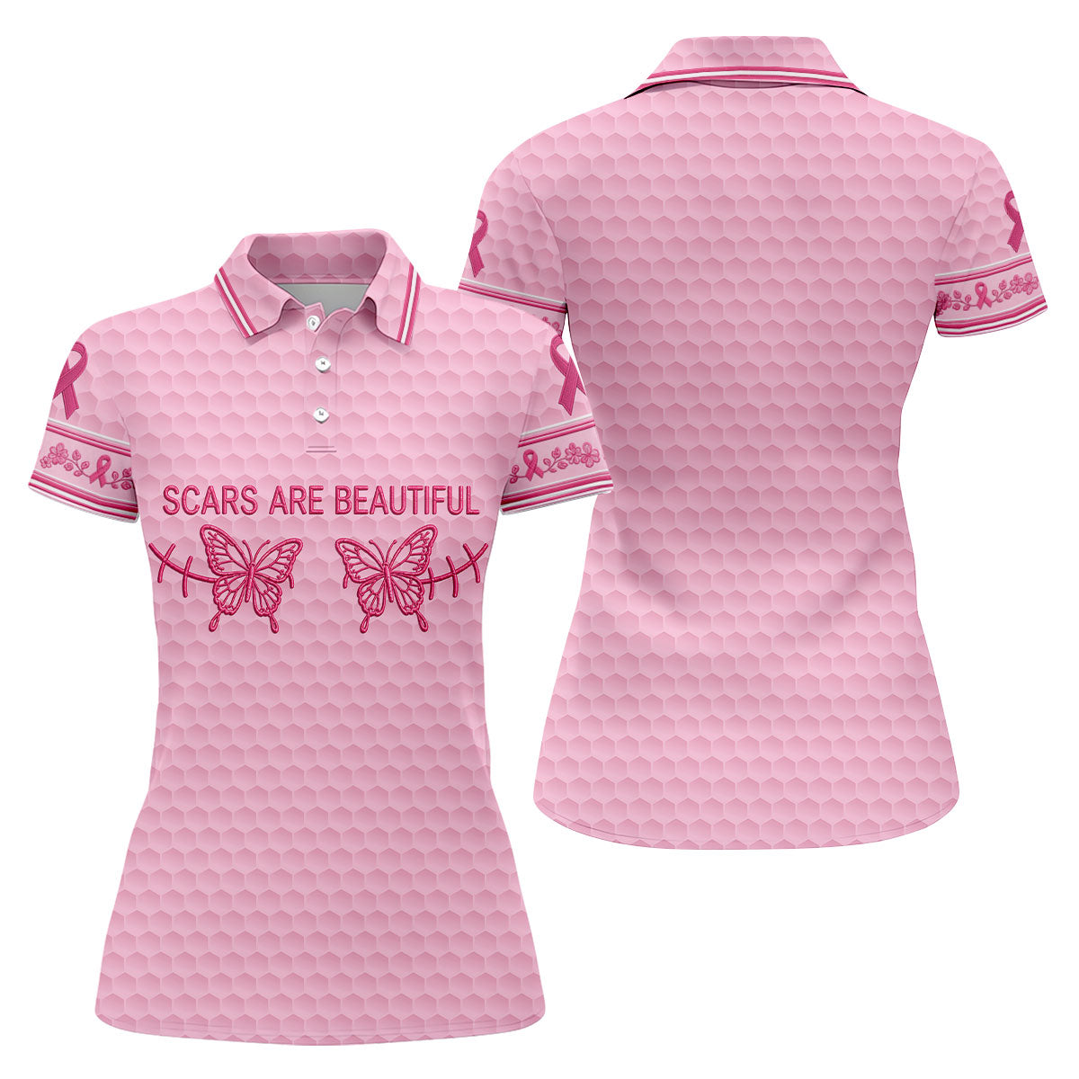 Scars Are Beautiful Butterfly Breast Cancer Golf Polo Shirt, Women’s Golf Tops, Ladies Golf Shirt