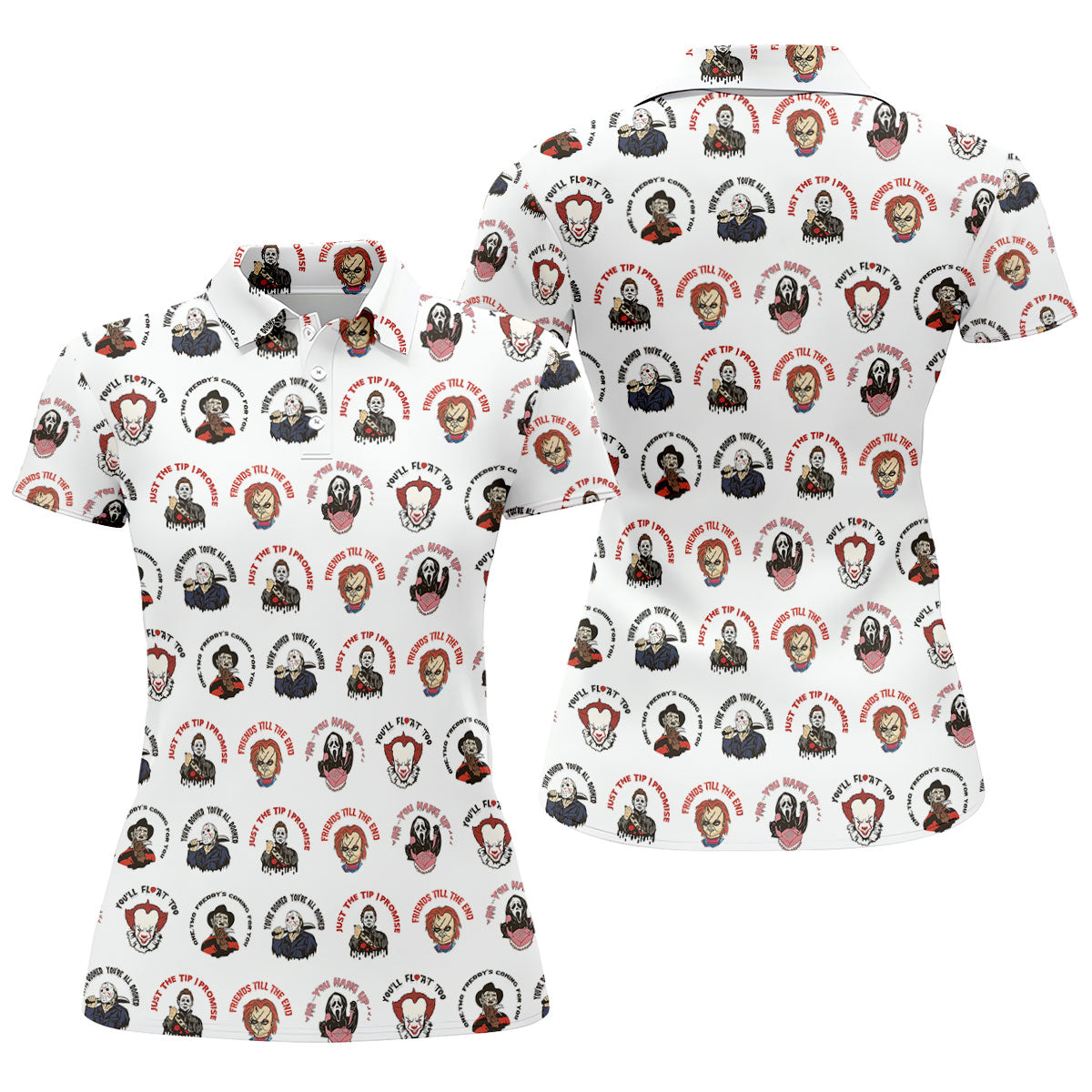 Just The Tip I Promise Horror Character Villains Golf Polo Shirt, Womens Golf Polo, Ladies Golf Shirts