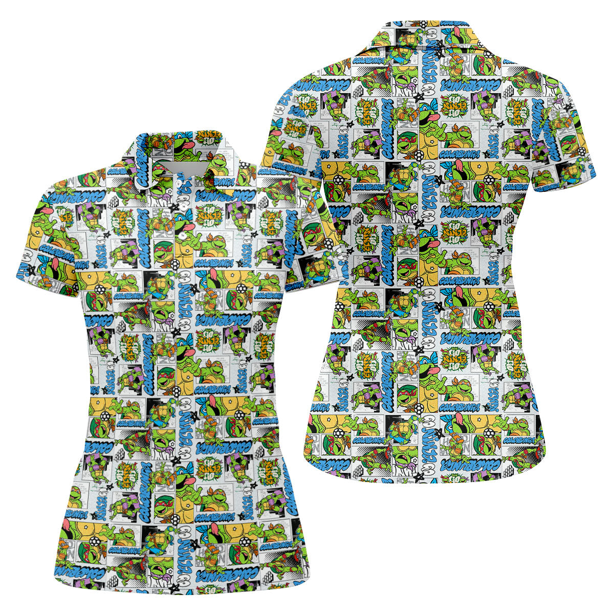 Funny Ninja Turtle Comic Hawaiian Golf Shirt, Ladies Golf Shirts, Golf Tops For Women