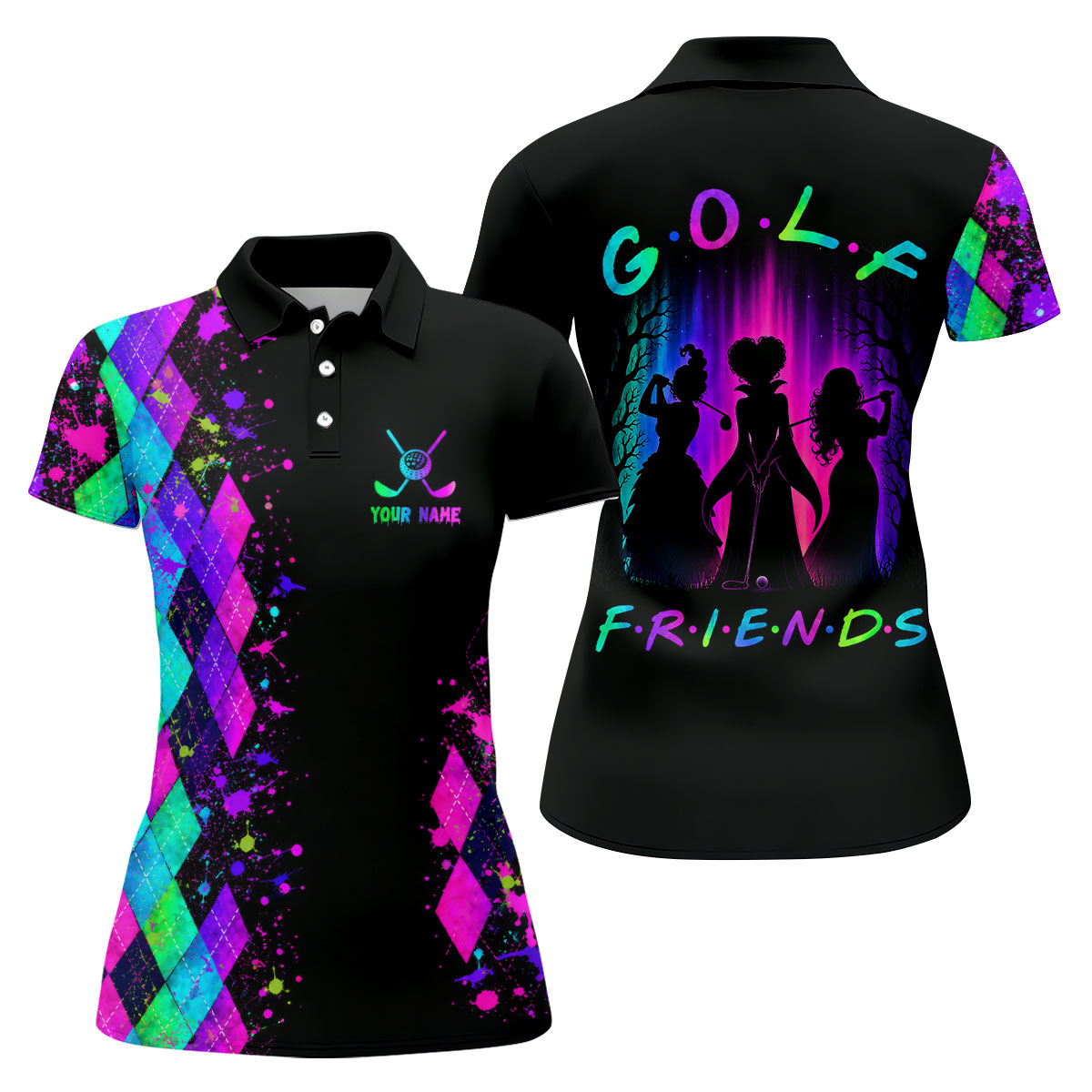 Custom Name Golf Friends Halloween Golf Polo Shirt, Horror Character, Golf Shirts For Women