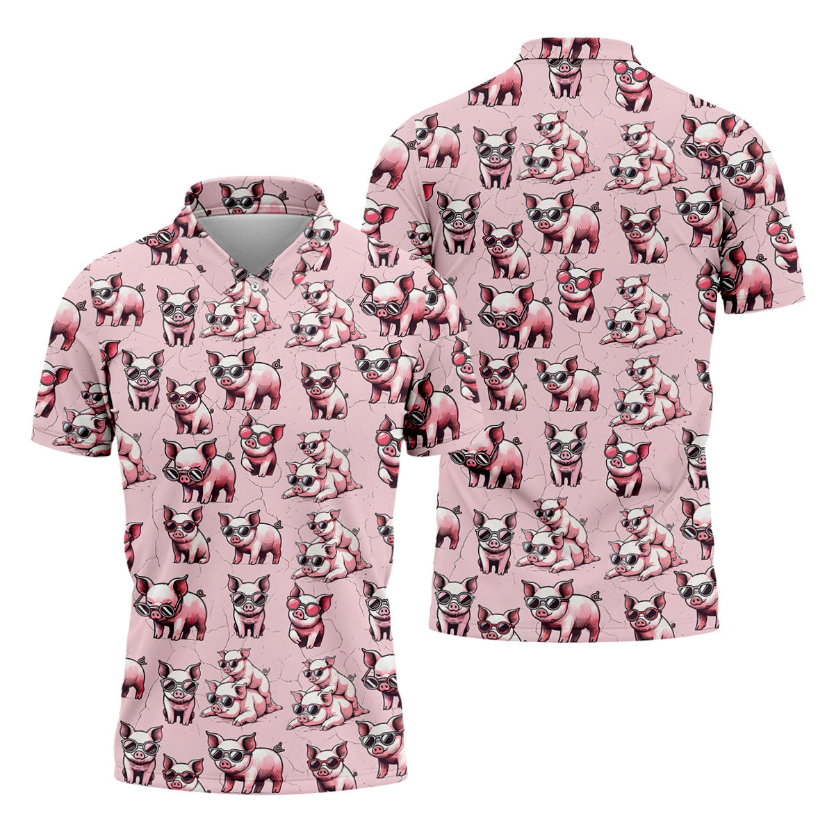 Cute Piglets Wearing Sunglasses Hawaiian Golf Polo, Golf Tops For Men, Funny Golf Shirt, Golfing Apparel