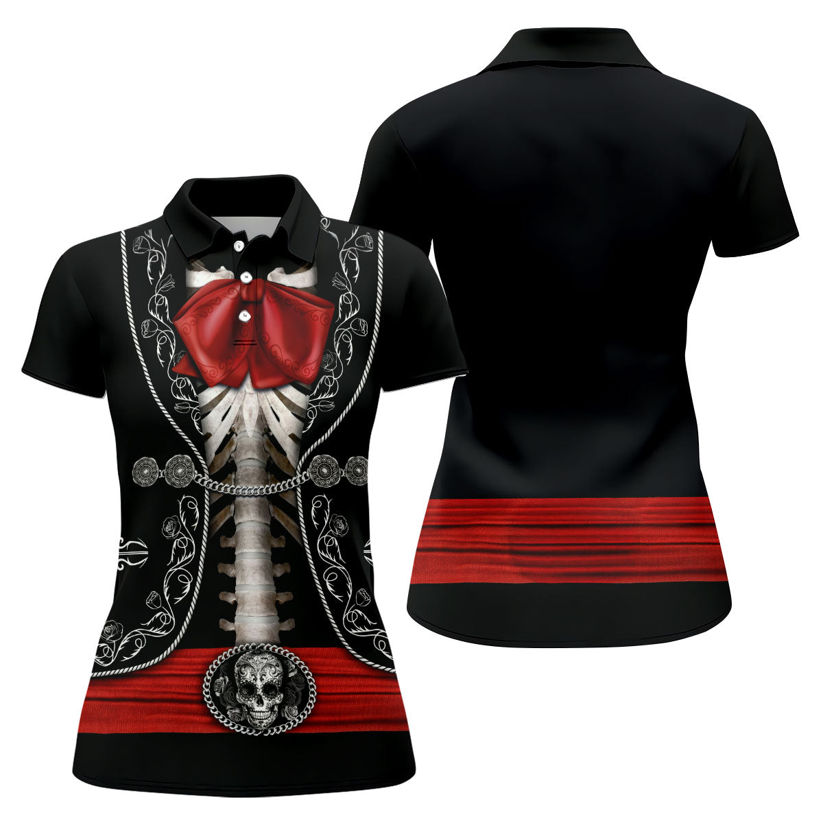 Mexican Fiesta Theme Red Costume Ladies Golf Tops, Cinco De Mayo Celebration Golf Shirt For Women
