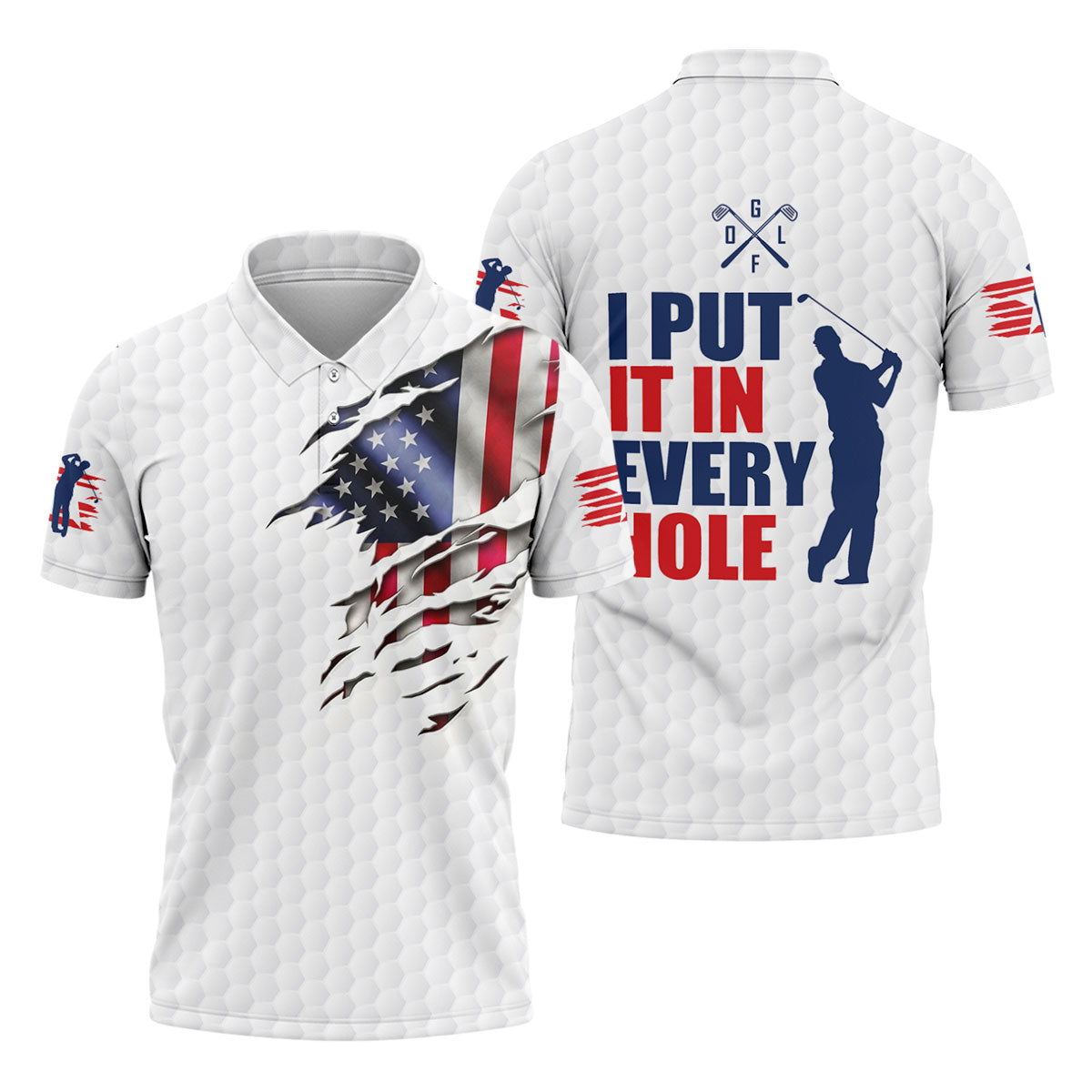 I Put It In Every Hole Ripped American Flag 250 Patriotic Golf Shirt, 4th Of July Golf Shirts For Men