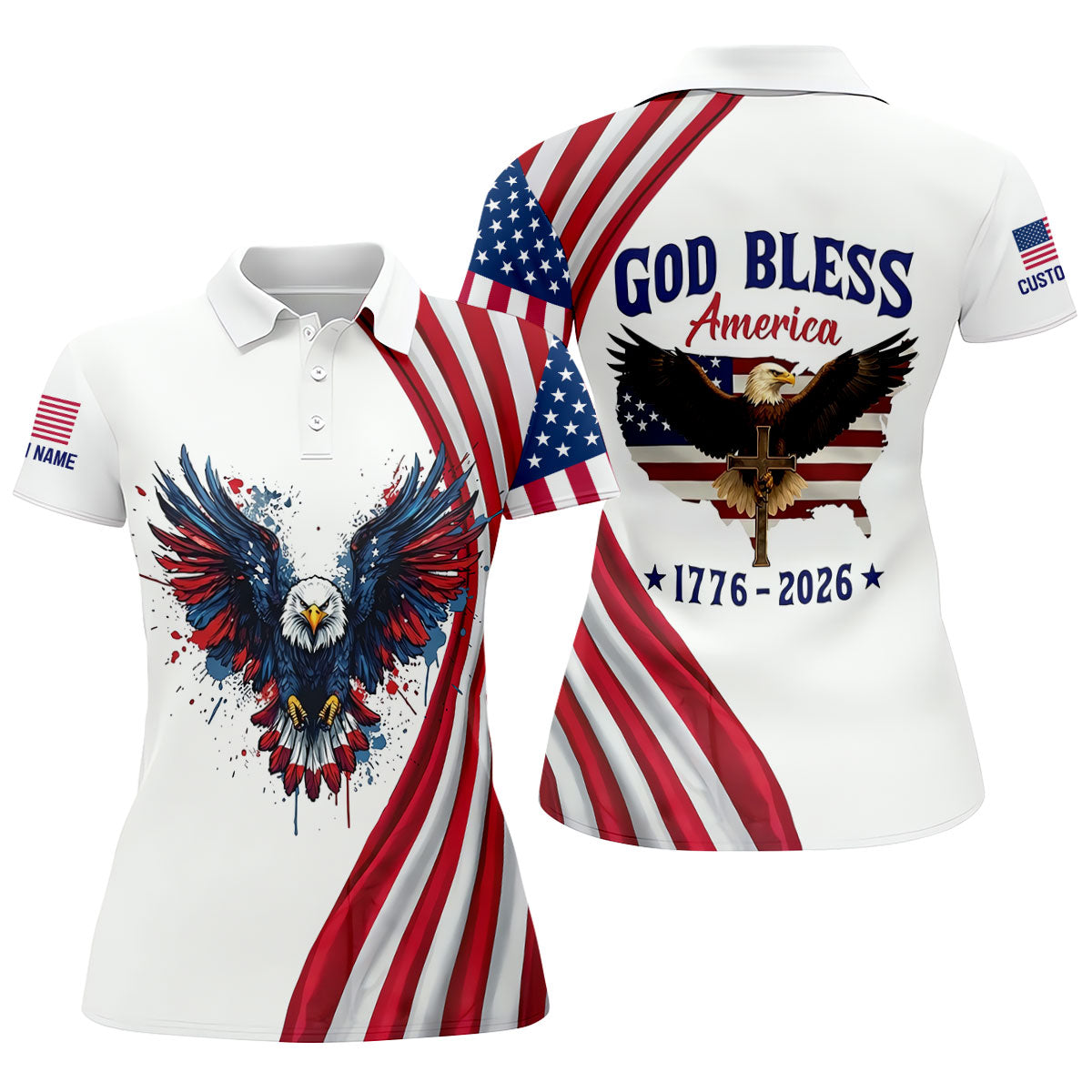 God Bless America 250 Years US Flag Golf Shirt, Patriotic 4th Of July Golf Shirt For Women