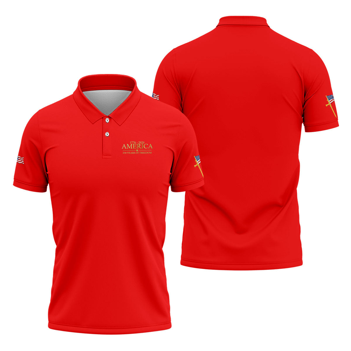America 250 Years Of Freedom Faith Cross Red Golf Shirt, Patriotic 4th Of July Golf Shirts For Men