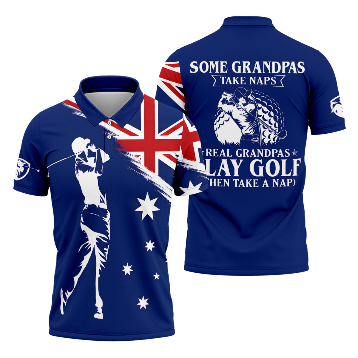 Real Grandpas Play Golf Then Take A Nap Australia Flag Print Men's Funny Golf Shirts, Polo Shirts For Men