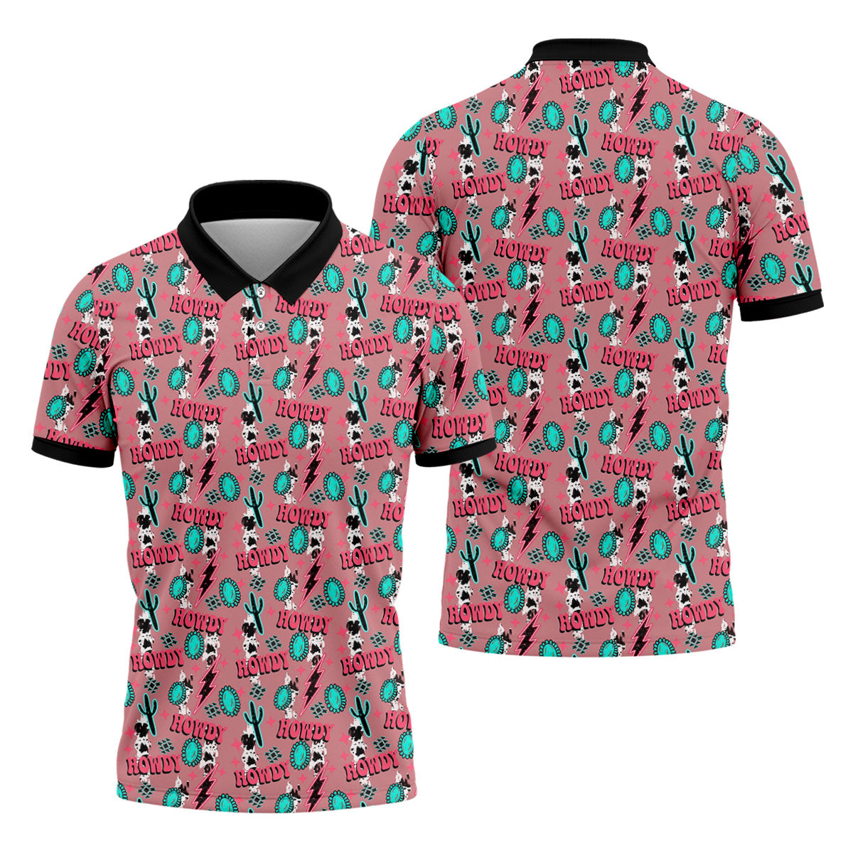 Howdy Pink Lightning Bolts Western Theme Golf Tops For Men, Polo Shirts For Men, Golf Shirts For Men