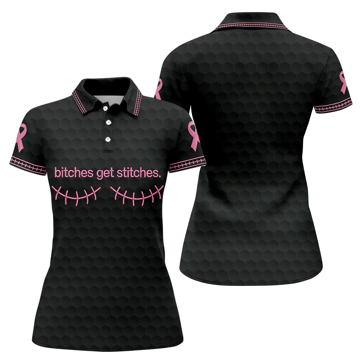 Bitches Get Stitches Breast Cancer Polo Shirt, Ladies Golf Shirt, Women's Golf Tops
