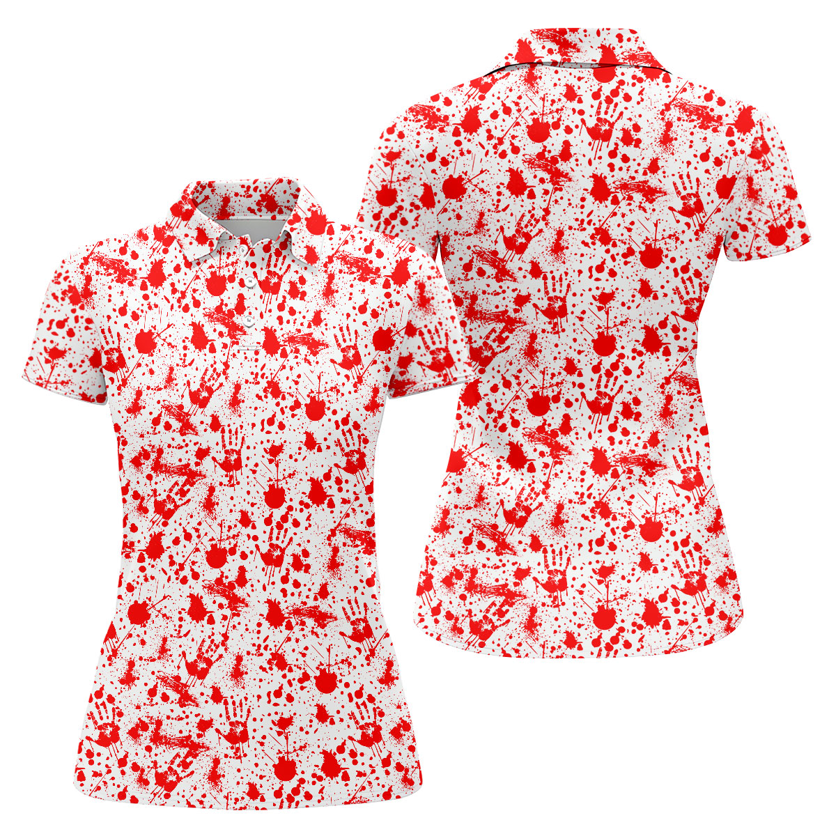 Horror Character Blood Splatter Pattern Golf Polo Shirt, Women's Golf Polo, Ladies Golf Shirts